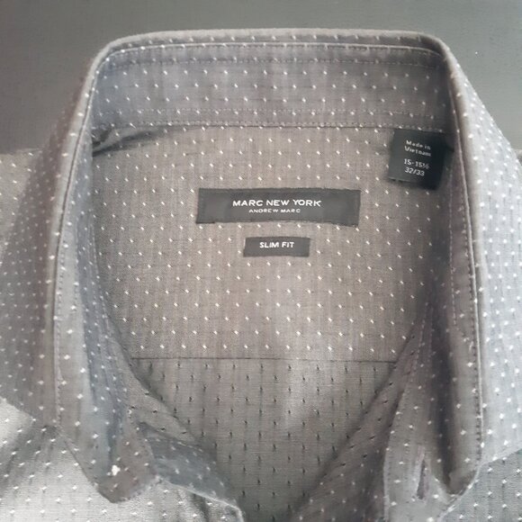 Marc New York SZ 15 Andrew Marc Slim Fit Men's Button Up Shirt Grey with White - Picture 5 of 11